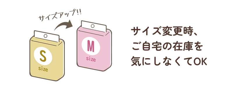 サイズ変更時、ご自宅の在庫を気にしなくてOK